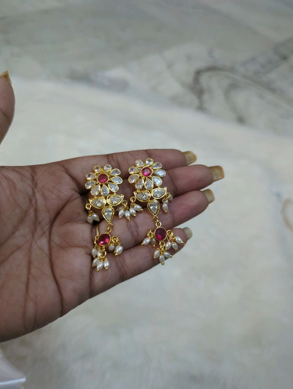 Real Poliki Ear Rings  - Red