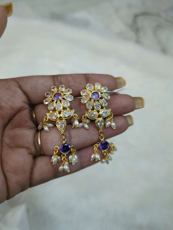Real Poliki Ear Rings  - Purple
