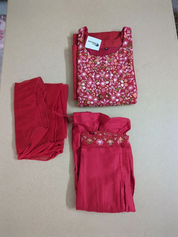 COTTON KURTI SET - Red, 40