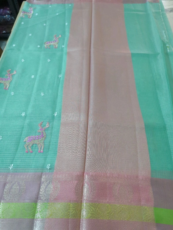Silk Kota Embroidery  - teal