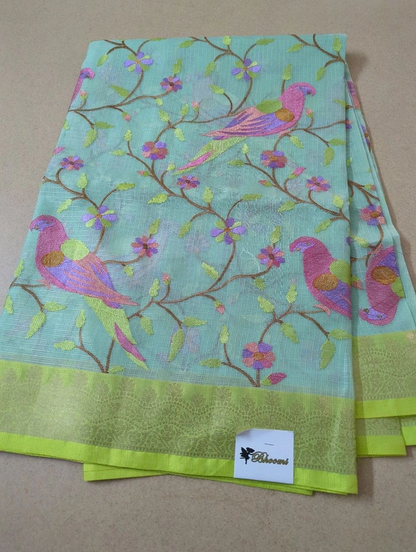 Silk Kota Allave Embroidery  - Jungle Mist