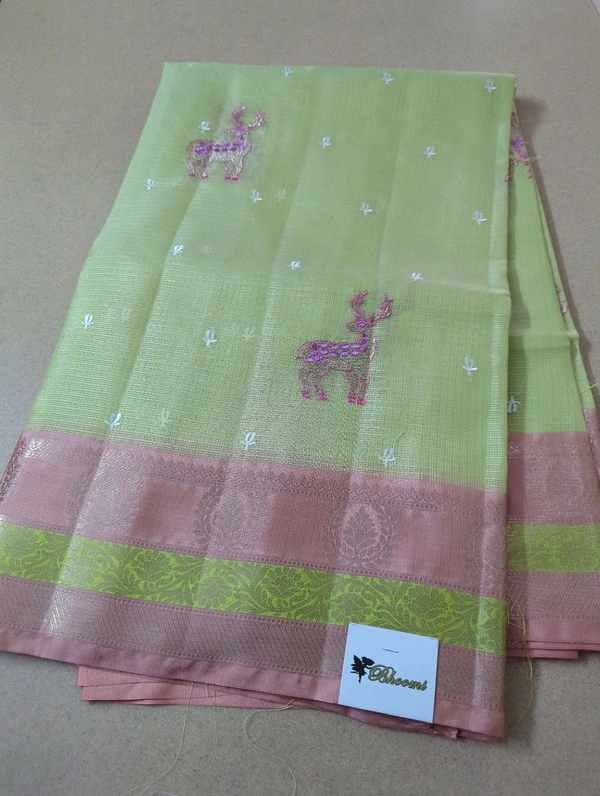 Silk Kota Embroidery  - Snowy Mint