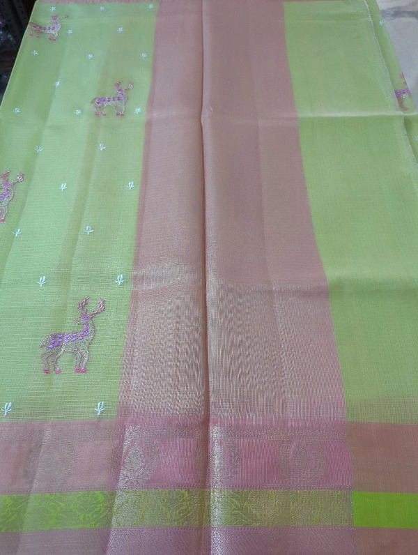 Silk Kota Embroidery  - Snowy Mint