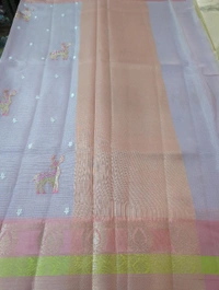 Silk Kota Embroidery  - Blue Chalk