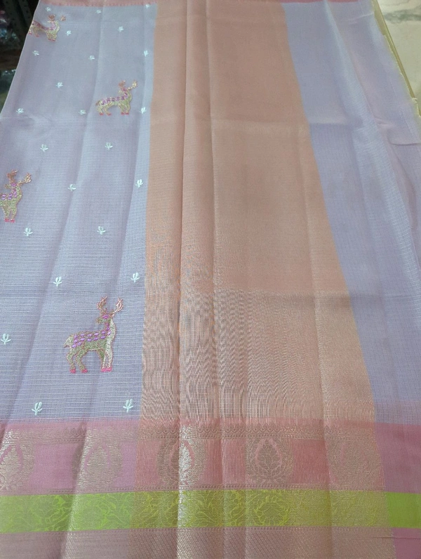 Silk Kota Embroidery  - Blue Chalk