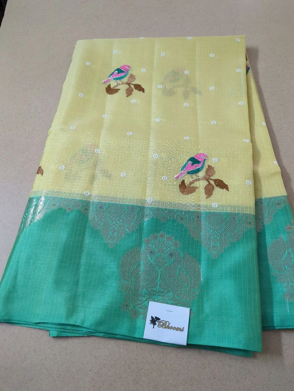 Silk Kota Embroidery  - yellow