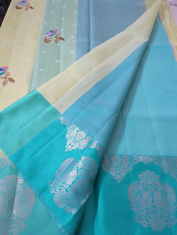 Silk Kota Embroidery  - yellow