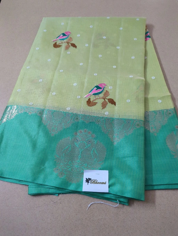 Silk Kota Embroidery  - green