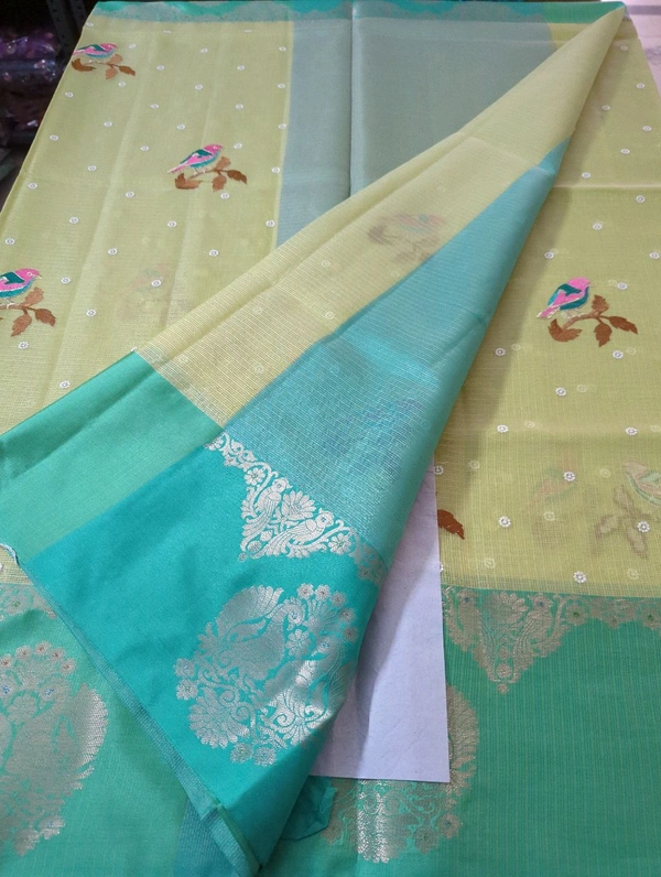 Silk Kota Embroidery  - green