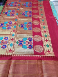 Pure Handloom Narayanapet pythani - Powder Blue