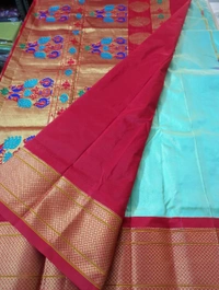 Pure Handloom Narayanapet pythani - Powder Blue