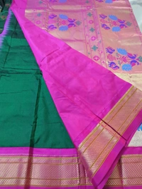 Pure Handloom Narayanapet pythani - Green Pea