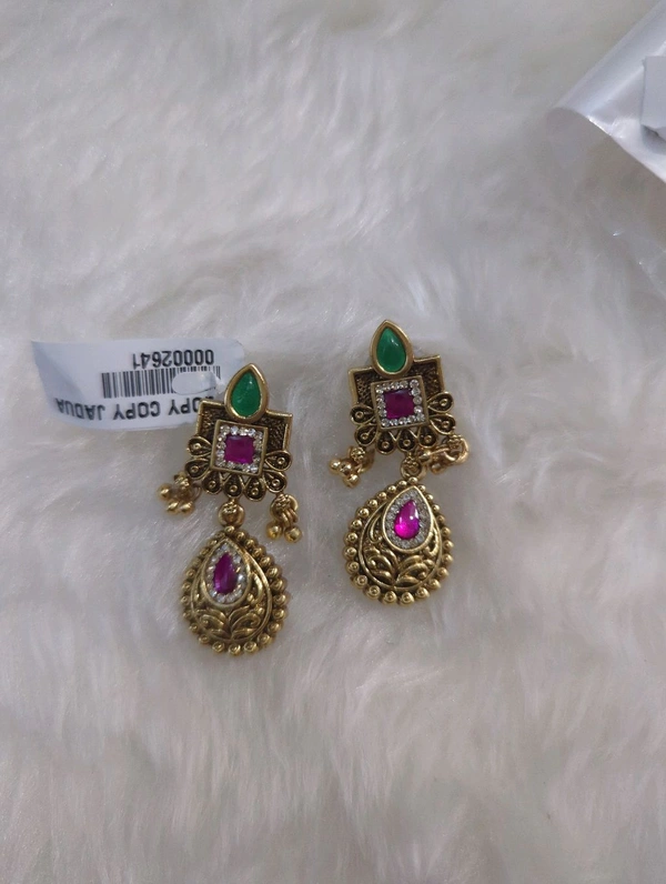 Gold Copy Jadua Kundan Eaarings - VZ, green stone
