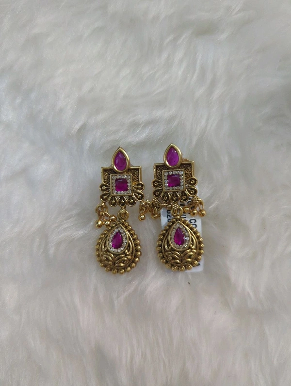 Gold Copy Jadua Kundan Eaarings - VZ, full pink