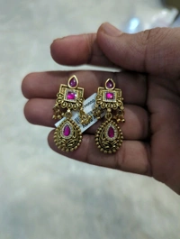 Gold Copy Jadua Kundan Eaarings - VZ, full pink