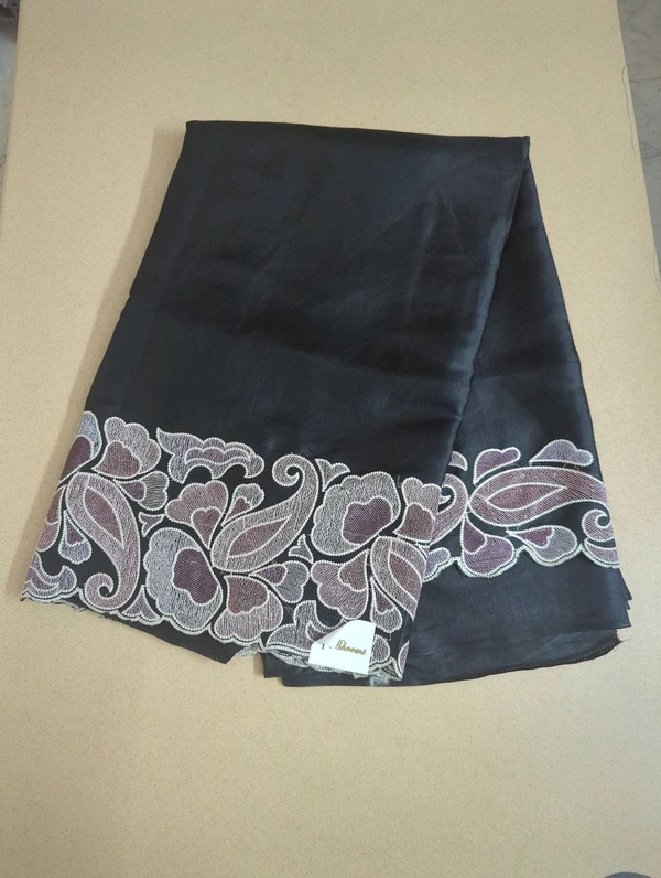 Satin Tusser Embroidery  - Black