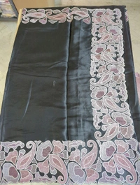 Satin Tusser Embroidery  - Black