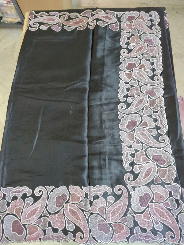 Satin Tusser Embroidery  - Black