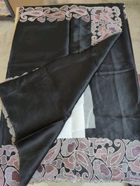 Satin Tusser Embroidery  - Black