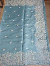 Satin Tusser Embroidery  - sky blue
