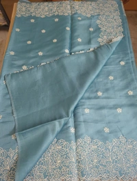 Satin Tusser Embroidery  - sky blue
