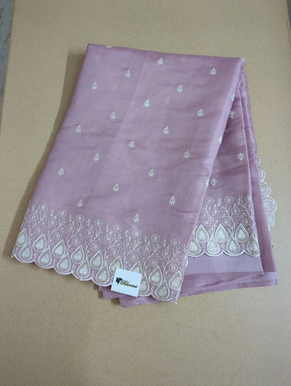 Satin Tusser Embroidery  - Pink Lace