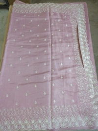 Satin Tusser Embroidery  - Pink Lace