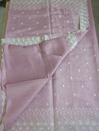 Satin Tusser Embroidery  - Pink Lace