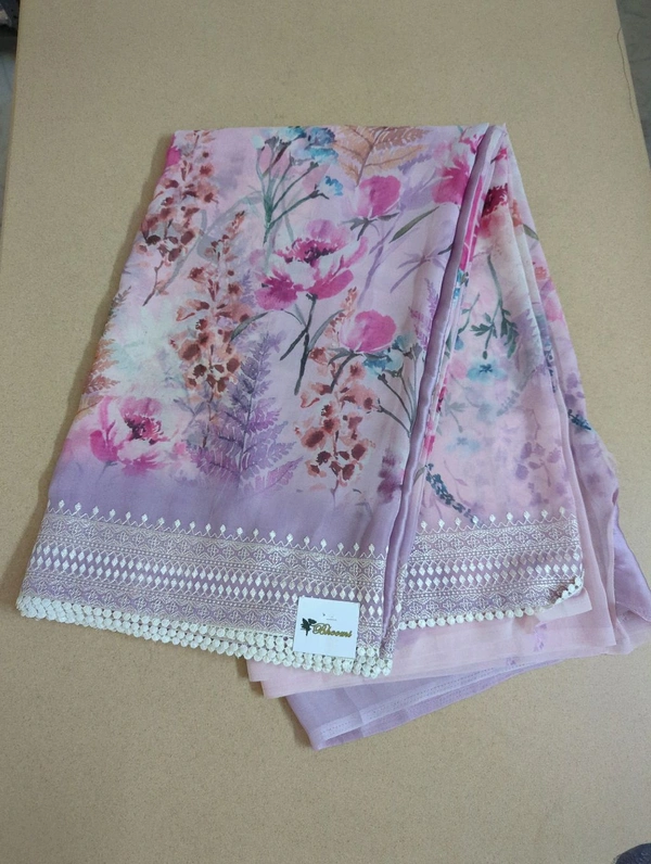 Chiffon Georgette - Pink Lace