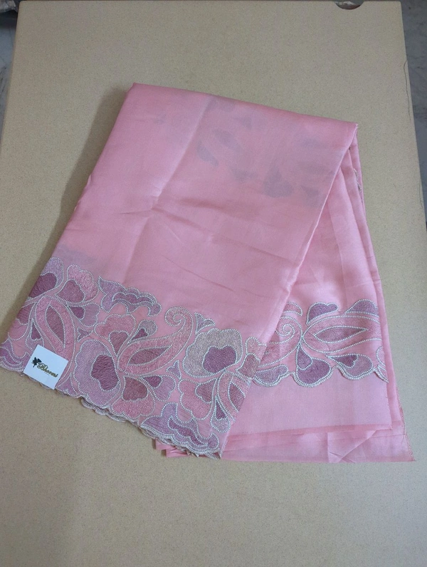 Satin Tusser Embroidery  - Blush Pink