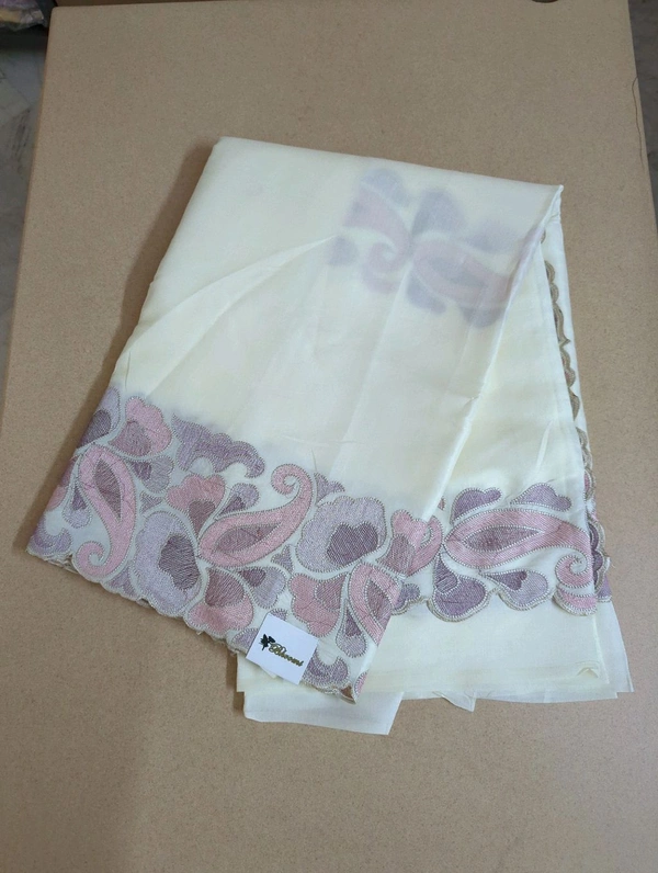 Satin Tusser Embroidery  - White