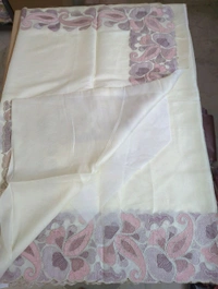 Satin Tusser Embroidery  - White