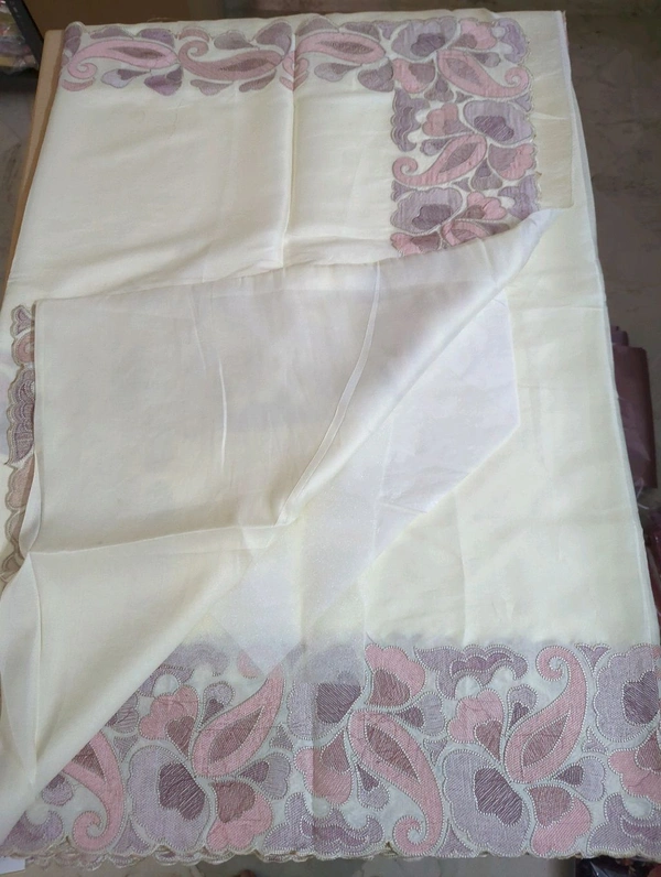 Satin Tusser Embroidery  - White