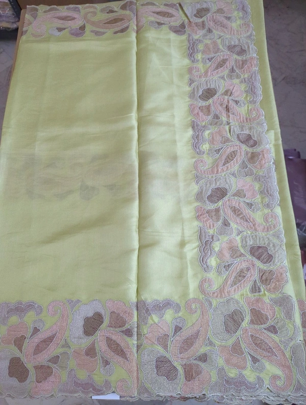 Satin Tusser Embroidery  - Mint Green
