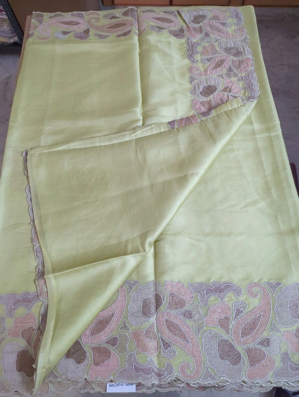 Satin Tusser Embroidery  - Mint Green