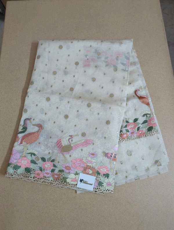 Designer Weaving With Embroidery  - White