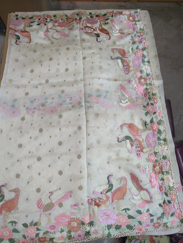 Designer Weaving With Embroidery  - White