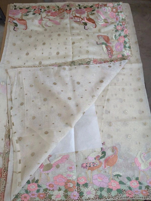Designer Weaving With Embroidery  - White