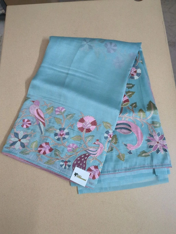 Designer Georgette Tissue  - sky blue