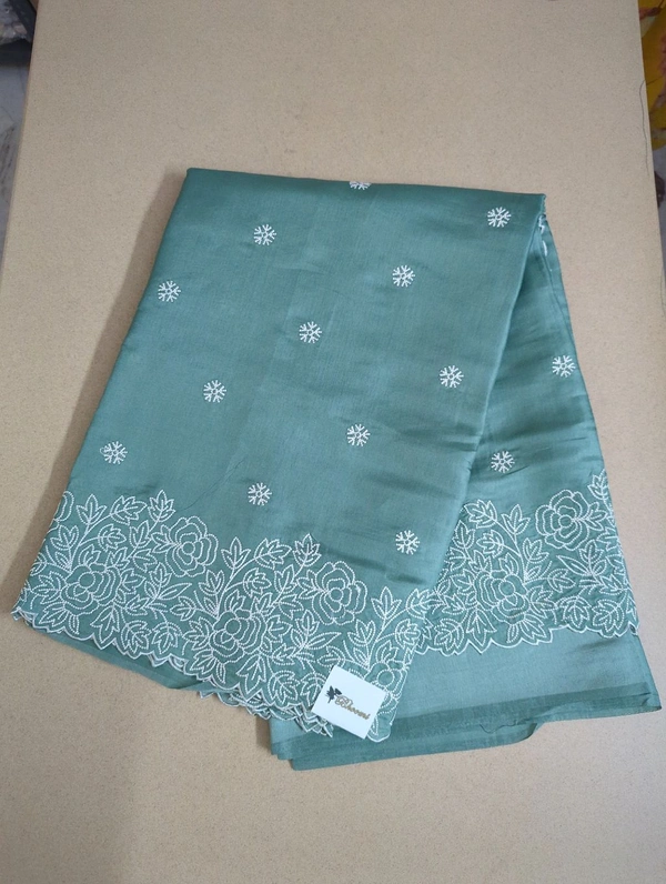 Satin Tusser Embroidery  - teal green