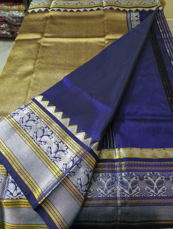 Pure Handloom Venkatagiri Pattu Bridal  - Pigment Indigo