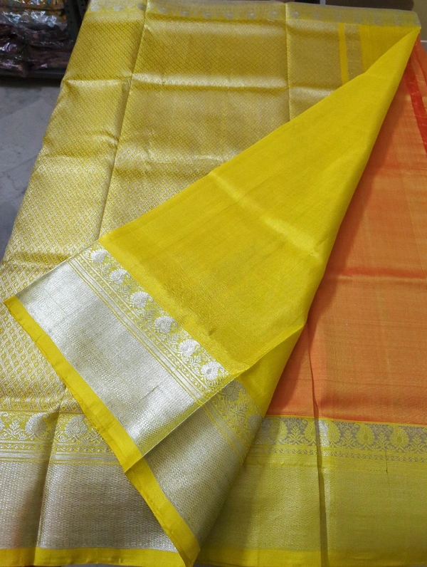 Pure Handloom Venkatagiri Pattu  - Web Orange