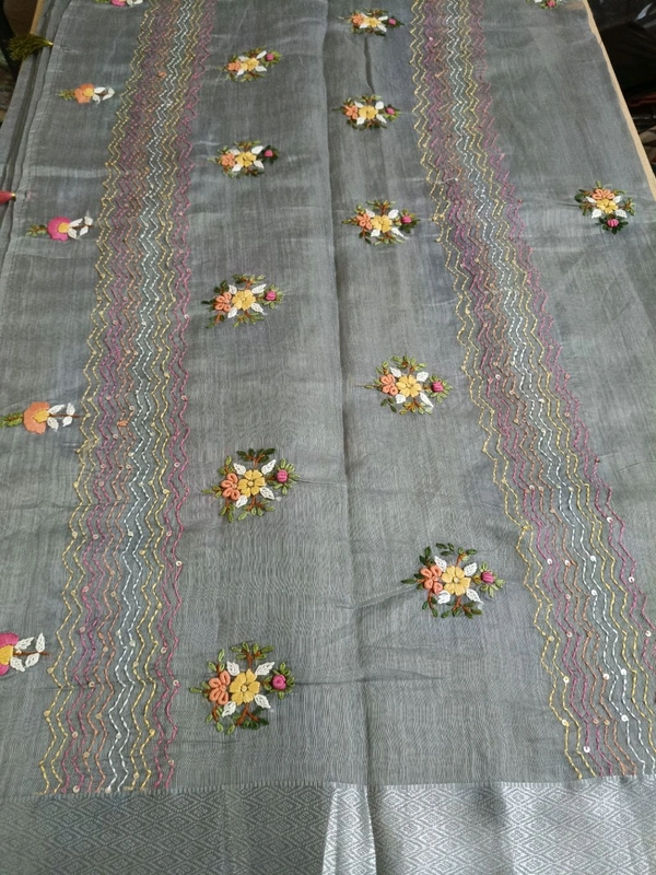 Tusser Lenin Hand Work  - Gray