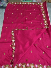 Pure Vichitra Silk Embroidery  - Red