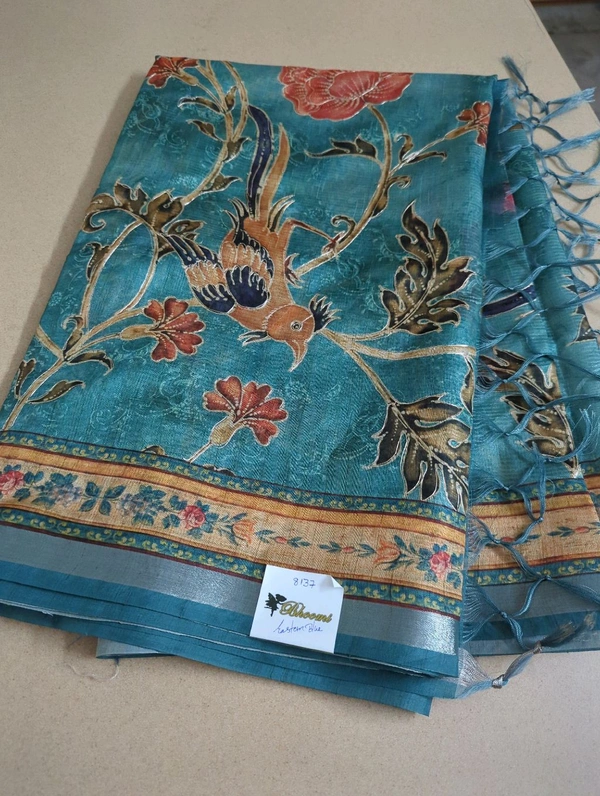 Soft Tusser With Pita Work  - Eastern Blue