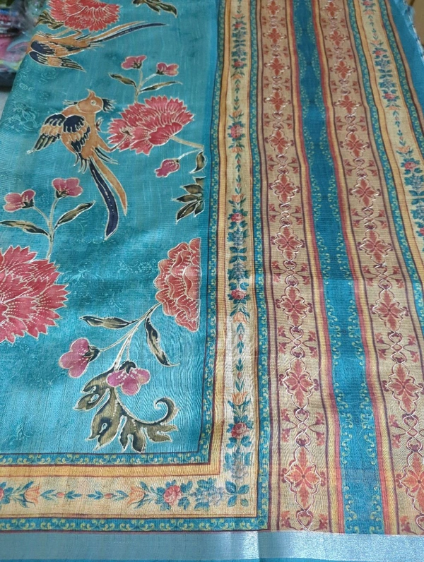 Soft Tusser With Pita Work  - Eastern Blue