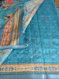 Soft Tusser With Pita Work  - Eastern Blue