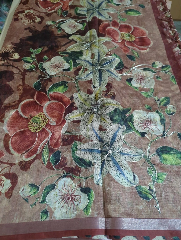 Soft Tusser With Pita Work  - Brown