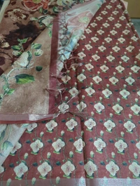 Soft Tusser With Pita Work  - Brown