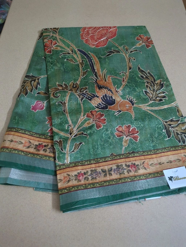 Soft Tusser With Pita Work  - green